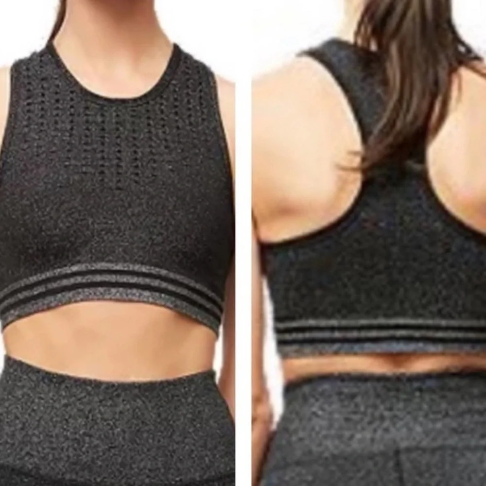 Good American Seamless Lurex Black & Silver Sports Bra Size 0/1